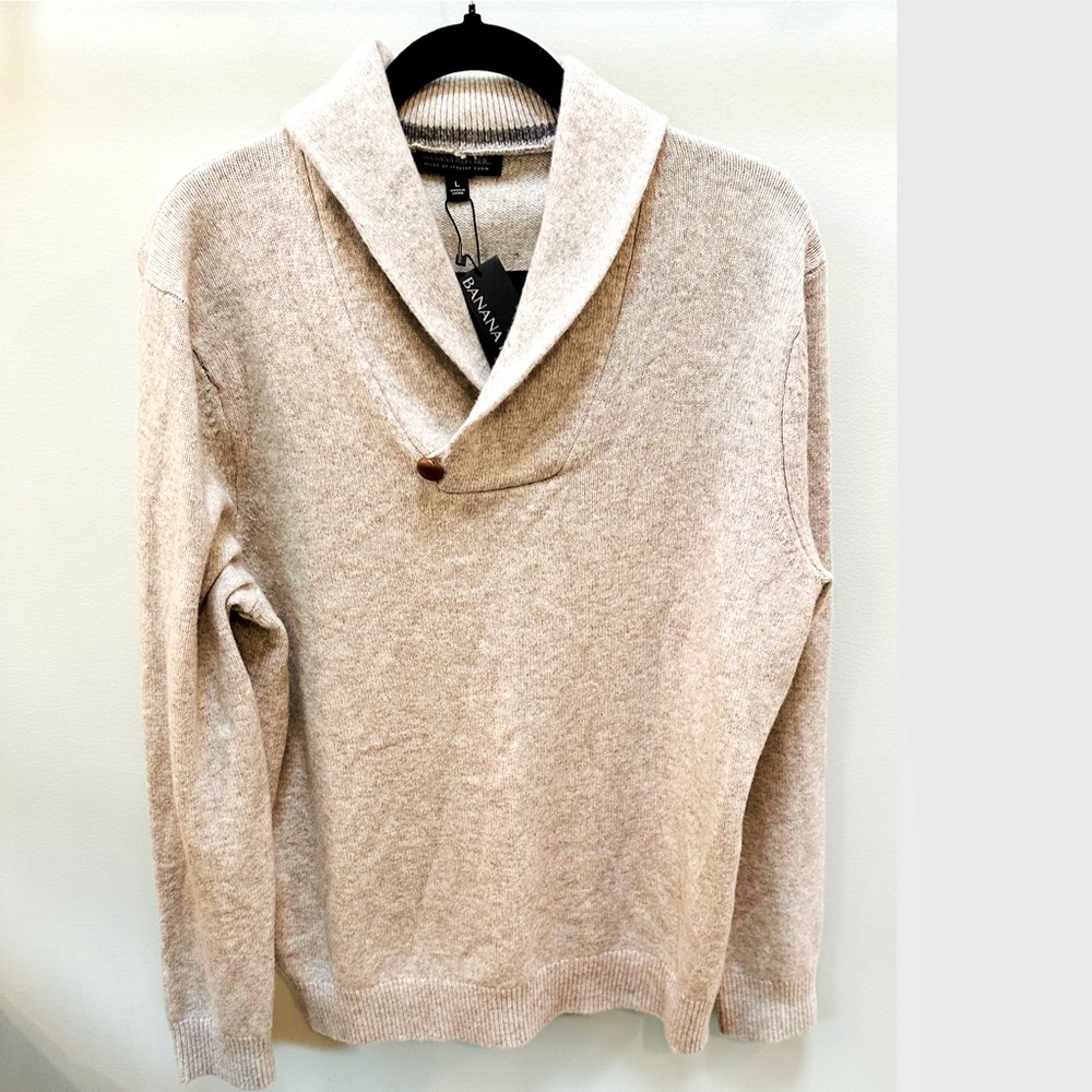 Banana Republic Shawl Collar V-Neck 100% Merino Wool Sweater Size Large NWT